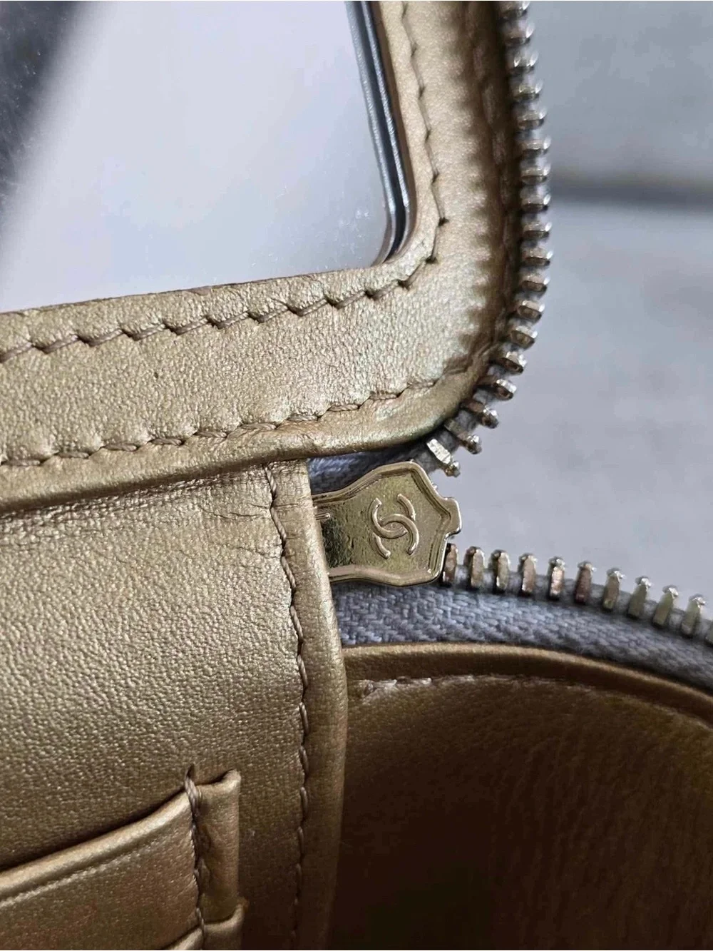 CHANEL Quilted Lambskin Pearl Crush Vanity in Gray with Gold Hardware
